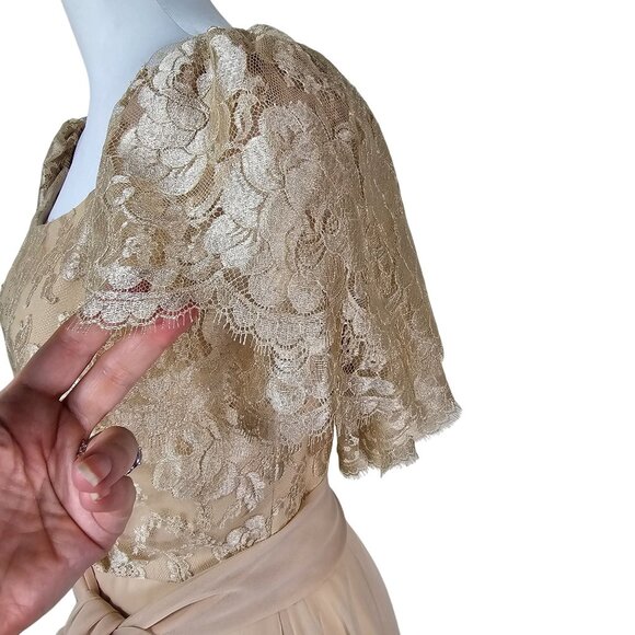 VTG 60s Werlé Beverly Hills Lace Chiffon Silk Gown 4 Champaign Flutter Princess - Picture 6 of 12